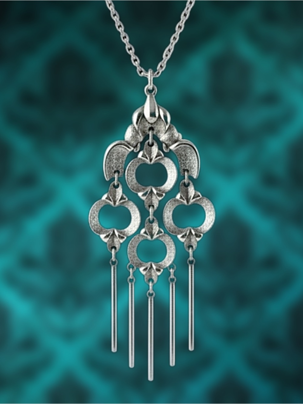 Vintage Signed JJ Jonette Jewelry Silver Tone Dangle Necklace